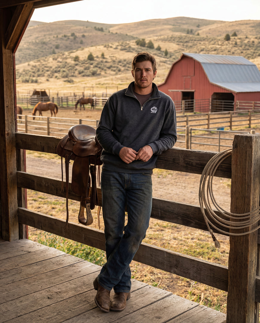 Diamond Ranch Western Quarter Zip Black Heather